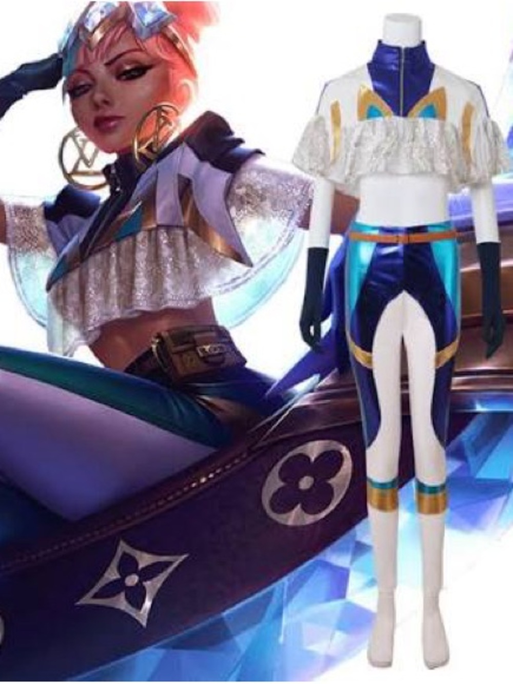 League of legends qiyanna AliExpress BlueWhite Gold Dress Costume (no hair yet)